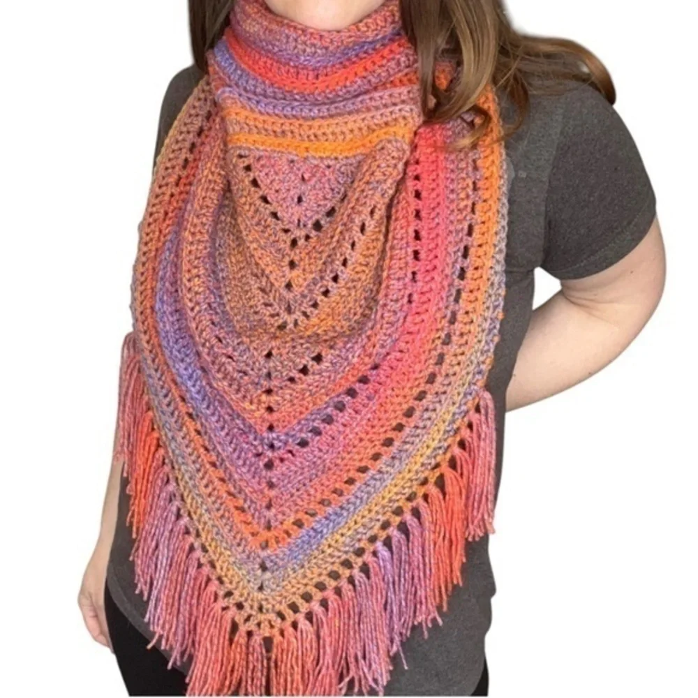 Handcrafted Crochet Cowl Neck Scarf‎ With Fringe New Handmade by Seller Knit
